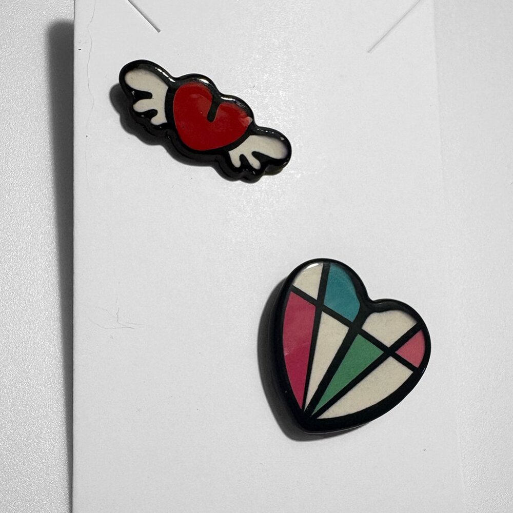 Heart Pins Set | Red Winged Heart & Multicolor Heart Pin | New